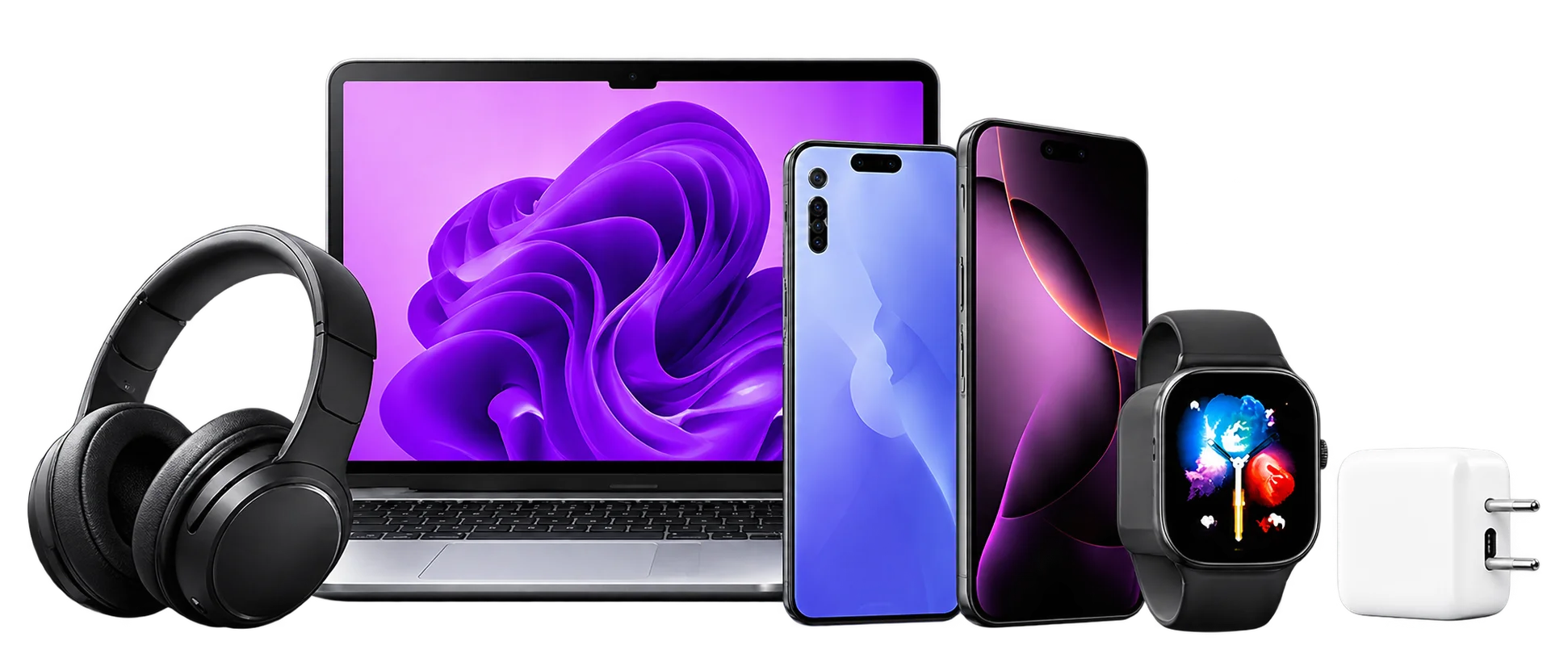 Laptop, cuffie, smartphone, smartwatch e accessori elettronici